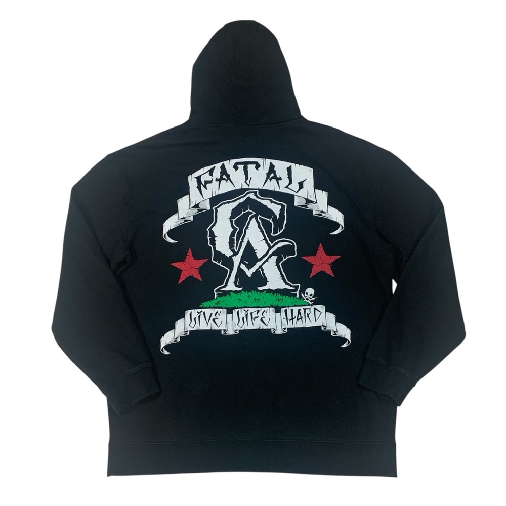 Fatal Clothing Mens XXL Full Zip Hoodie Fleece L/S California Live Life Hard Blk